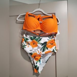 CUPSHE orange bikini high-waisted floral